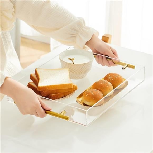 Clear Acrylic Lucite Serving Tray with Metal Handles,No Need to Assemble,11x14 - Picture 5 of 8